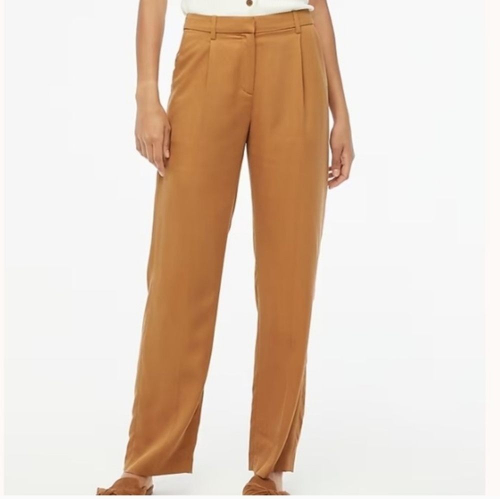 J. Crew Tan Khaki TENCEL Lyocell Wide-leg pleated trouser pant Sz 12 BX578